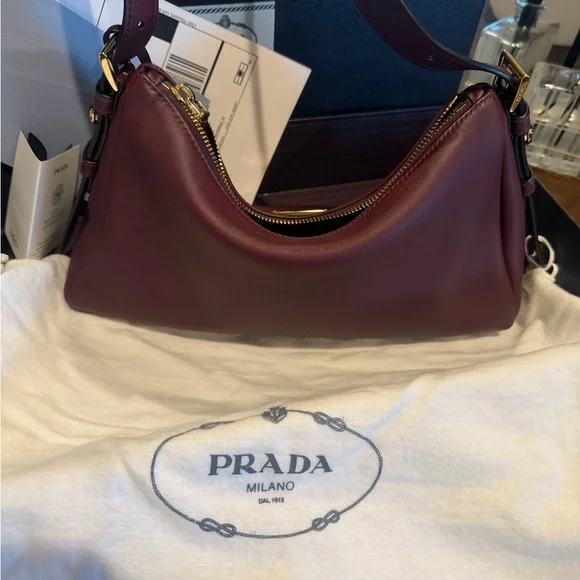 Prada Aimee Medium Deep Burgundy Shoulder Bag, new. - Picture 7 of 10